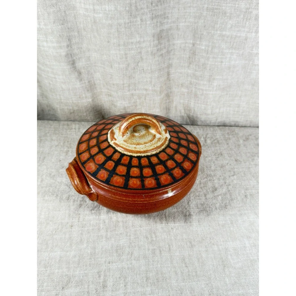 Vintage Studio Pottery Covered Casserole Dish Hand Thrown Stoneware MCM